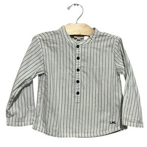 Louis Louise 3 Kids Long-Sleeve Pinstripe Shirt White Blue Preppy Popover Mock